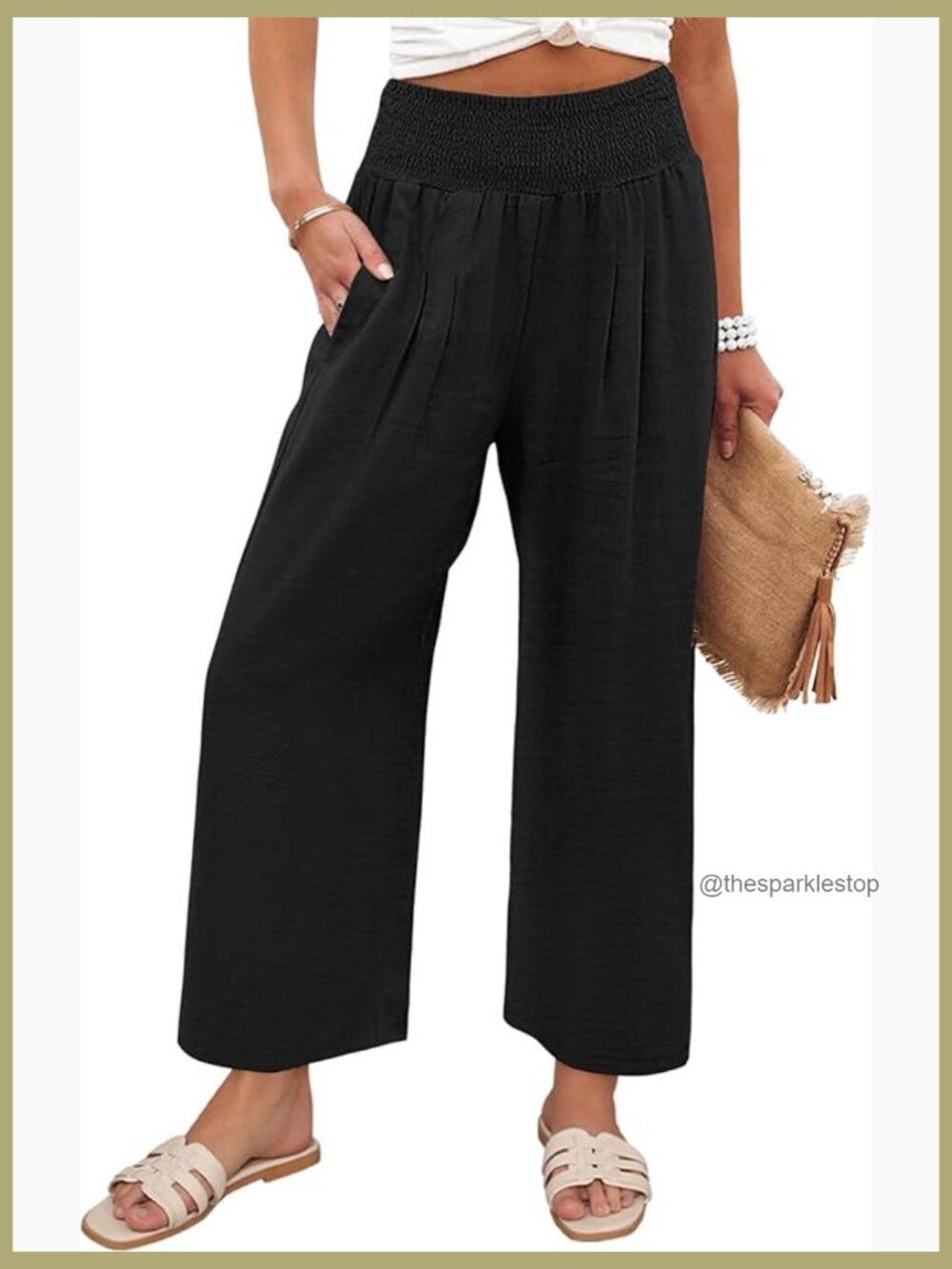 Wide Leg Palazzo Pants High Waisted Flowy Beach Trousers with Pockets